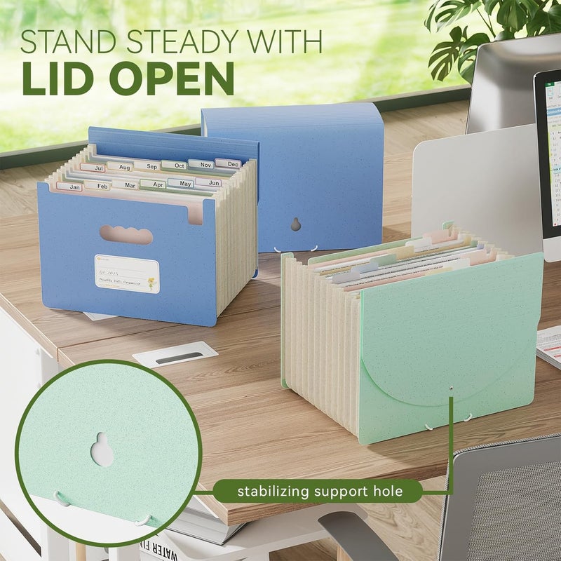 EcoStash Accordion File Organizer, 12 Pockets Wheat Straw Expanding File Folder, Portable Monthly Paper Bill Tax Receipt Organizer, Letter A4 Size Document Holder，Green Office with Colorful Tab，UN Blue - Image 4